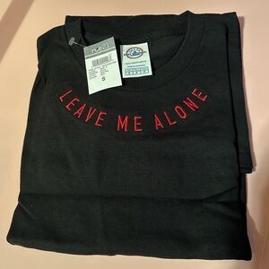 Rue21 NWT Leave Me Alone black tee with red embroidery, size S 18” p2p, L- 20”